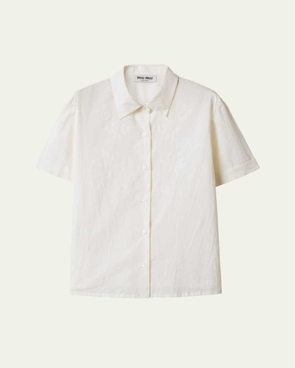 Batista Flower Embroidered Short-Sleeve Button-Down Shirt